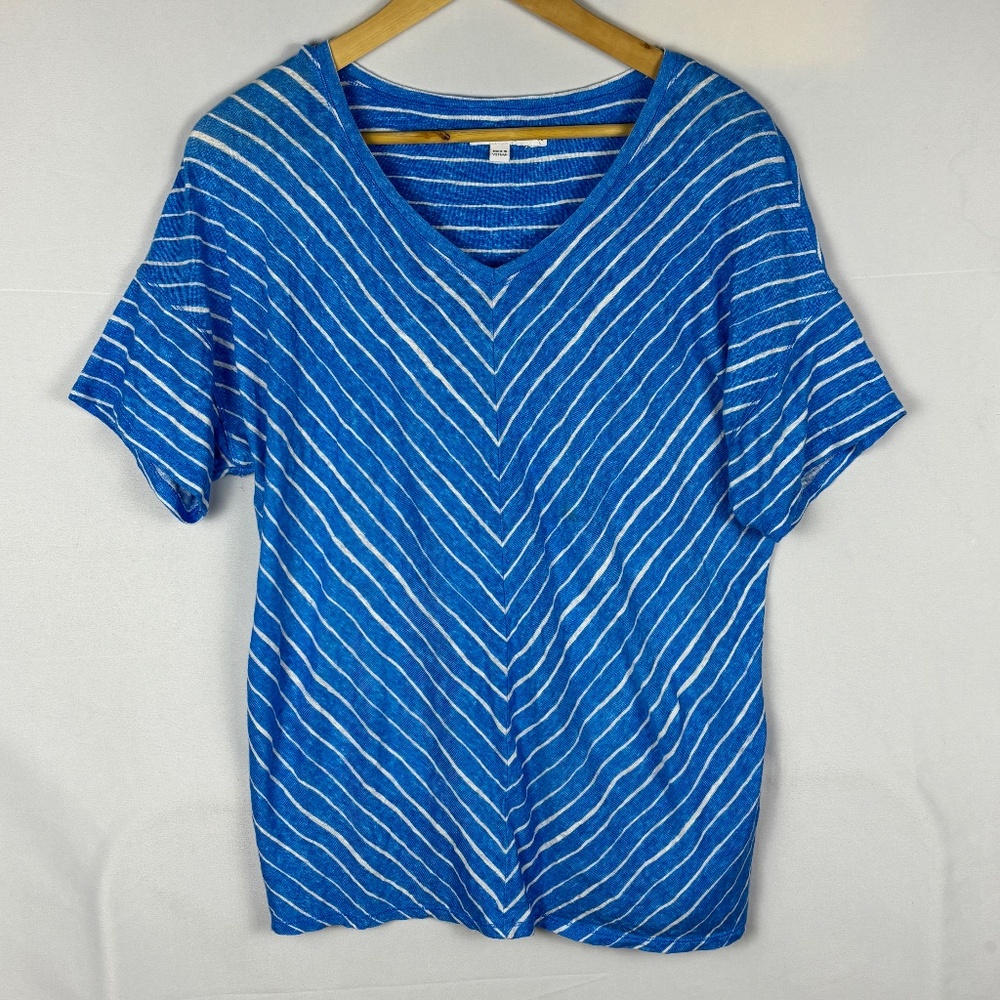 Chico's Womens Short Sleeve Knit Linen Tee Shirt Top Sz L Breathable Beachy City